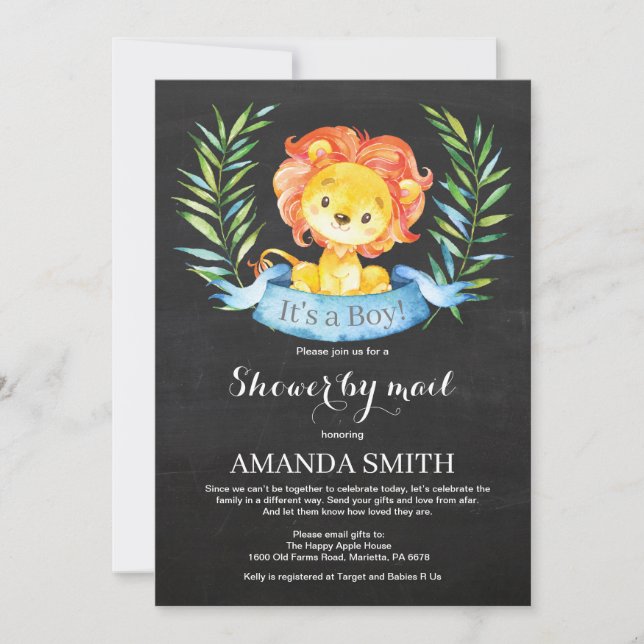 Baby shower Chalkboard Boy Lion par invitation pos (Devant)