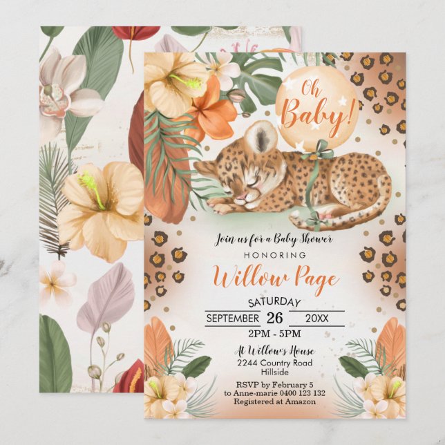 Baby shower Cheetah Invitation Safari bébé (Devant / Derrière)