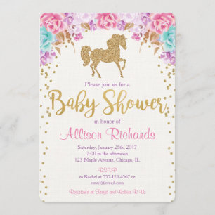 Baby shower cheval invitation rose et or