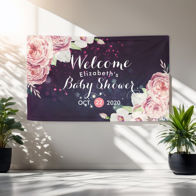 Baby Shower Chic Boho Floral Feathers Burgundy Red Banner (Von Creator hochgeladen)