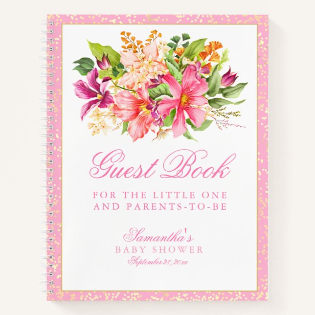 Baby shower Chic Fleurs Bouquet Rose Livre d'invit (Devant)