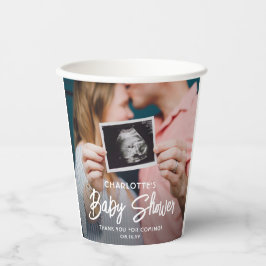 Baby Shower Chic Moderne Script Typografie 2 Foto Pappbecher