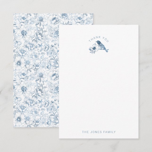 Baby shower Chinoiserie Carte de remerciements Ble (Devant / Derrière)