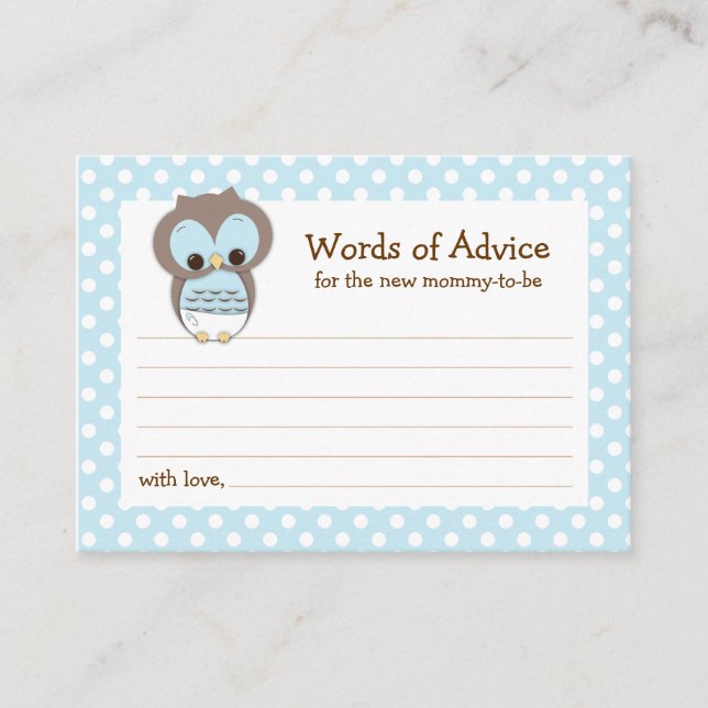 Baby shower Chouette de carte conseil maman | Bleu (Devant)