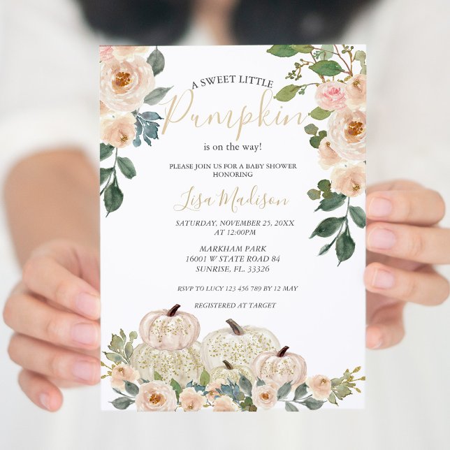 Baby shower Citrouille de verdure blanc Invitation (Créateur téléchargé)