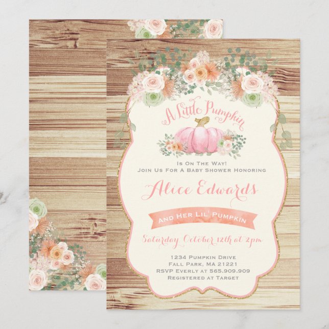 Baby shower citrouille Invitation Citrouille rusti (Devant / Derrière)