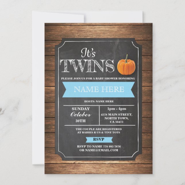 Baby shower Citrouille Invitation du Boy Twins Par (Devant)