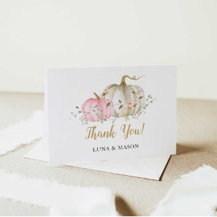 Baby shower Citrouille rose Carte de remerciements