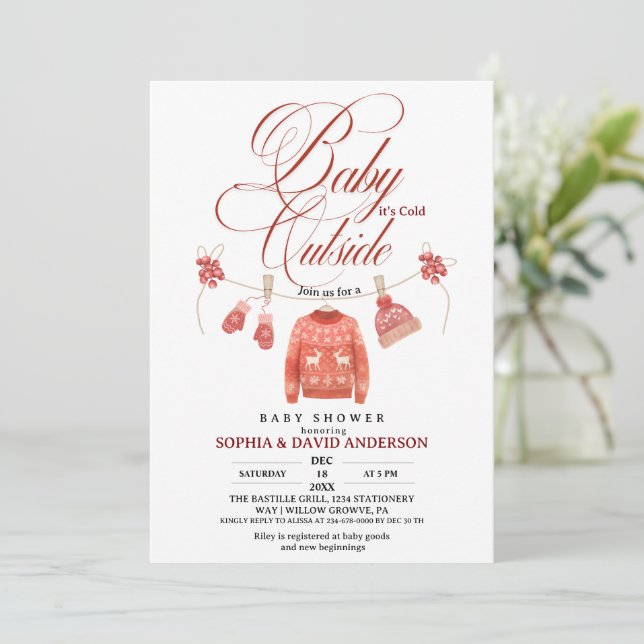 Baby Shower Clothes Line Baby Its Cold Outside Einladung (Stehend Vorderseite)