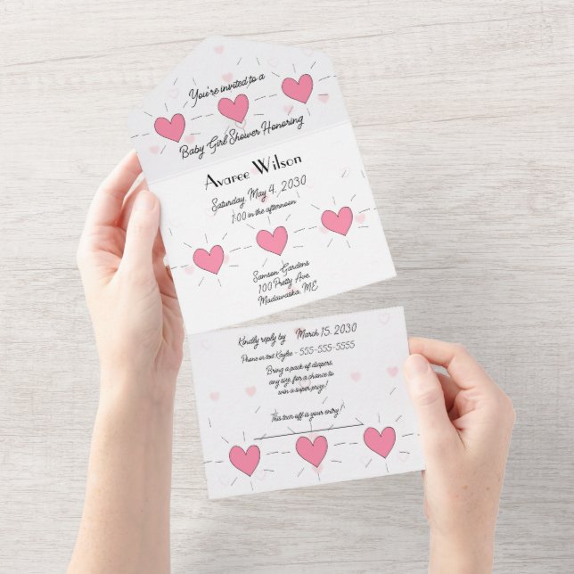 Baby shower Coeurs roses Invitation (Déchirure)