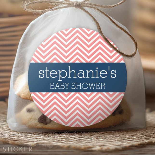 Baby Shower Collection - Korallen und Marine Chevr Runder Aufkleber (Custom Sticker for Party Favors and Envelopes)