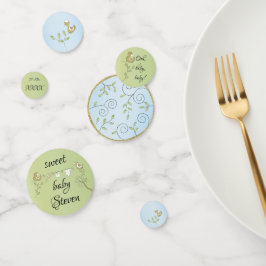 Baby shower Confetti Gold Blue Birds