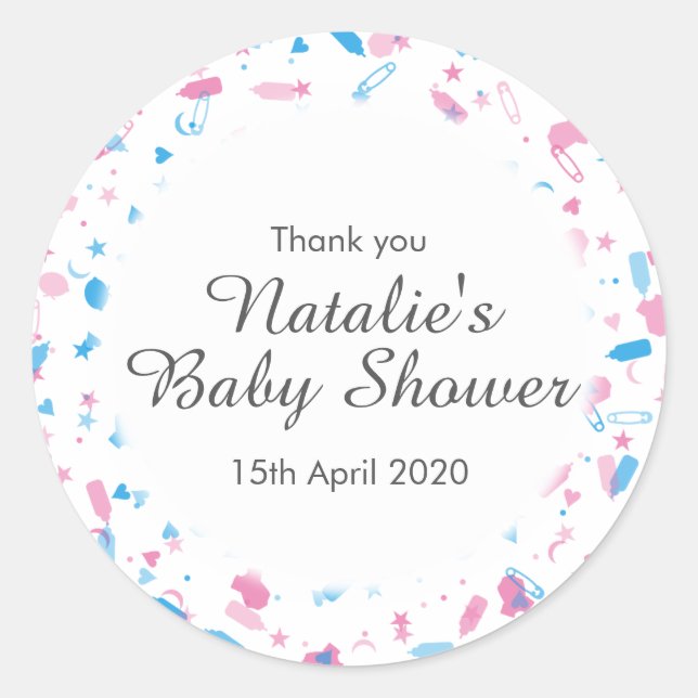 Baby Shower Confetti Vielen Dank Runder Aufkleber (Vorderseite)