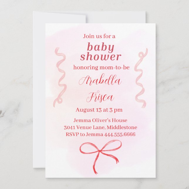 Baby shower coquette modifiable Invitation 1 (Devant)