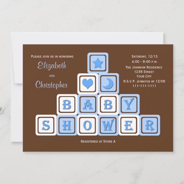 Baby shower Couples Invitation Blocs Bleus (Devant)