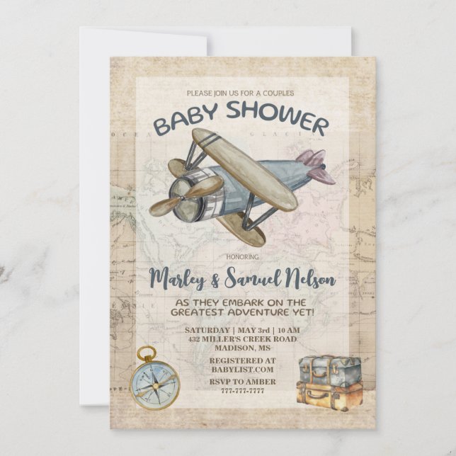 Baby shower Couples Invitation Plus Grande Aventur (Devant)