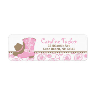Baby shower Cowgirl Étiquette de adresse rose et m