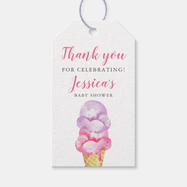 Baby shower Crème de glace rose Étiquettes cadeaux (Devant)
