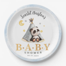 Baby Shower Cute Boho Panda in Tent Pappteller