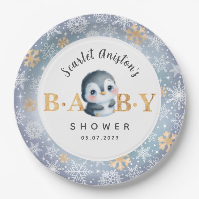 Baby Shower Cute Penguin Paper Plates Pappteller (Vorderseite)