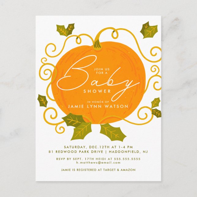 Baby shower | Cute Petite Invitation Citrouille (Devant)