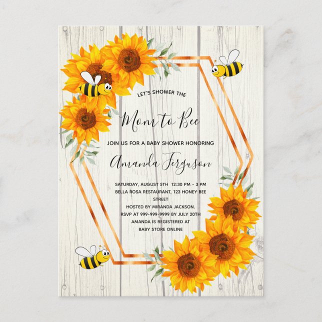 Baby shower d'abeilles rustique invitation en bois (Devant)