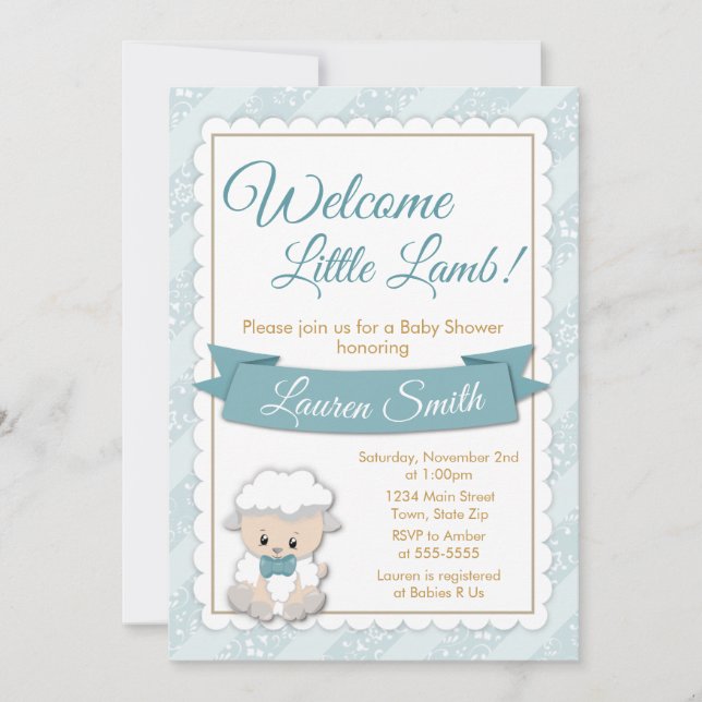 Baby shower d'agneau Invitation Bleu bébé agneau g (Devant)