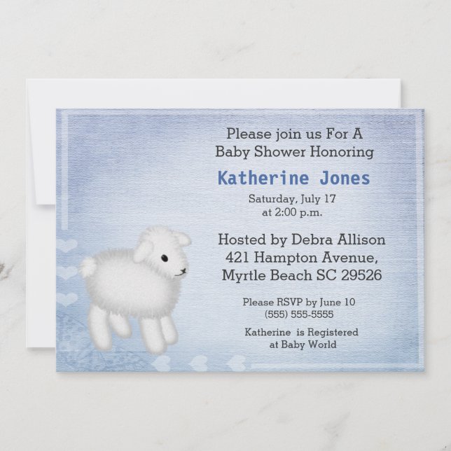 Baby shower d'agneau pour bébés mignon Invitation (Devant)