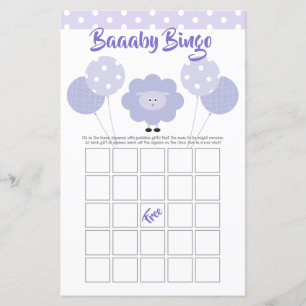 Baby shower d'agneau violet jolie carte de jeu de 