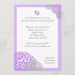 Baby shower Dahlia gris mauve Invitation pieds