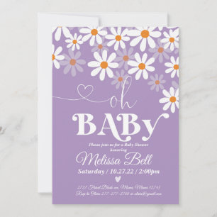 Baby shower Daisy Invitation Purpl Boho Retro Dais