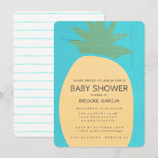 Baby shower d'ananas bleu tropical Invitation (Devant / Derrière)