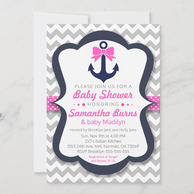 Baby shower d'Ancre Invitation personnalisable - N (Devant)