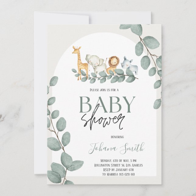 Baby shower d'animaux Safari Invitation (Devant)