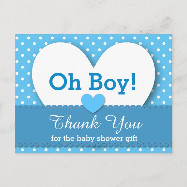 BABY SHOWER DANKE IHNEN Polka Dot V08 BLAUE Postkarte (Vorderseite)
