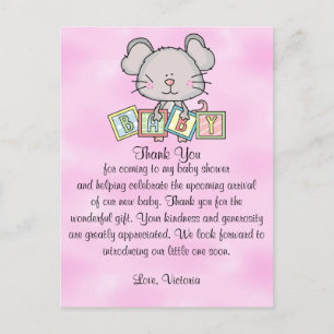 Baby Shower Danke Mädchen Maus Postkarte