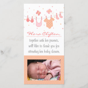Baby Shower Dankeschön: Babykleidung auf der Wäsch Dankeskarte