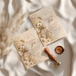 Baby-Shower-Dankeskarten Beige Neutraler Teddybär Dankeskarte