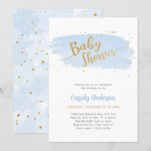 Baby shower d'aquarelle bleu et or Invitation