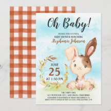 Baby shower d'aquarelle Bunny Invitation de ferme