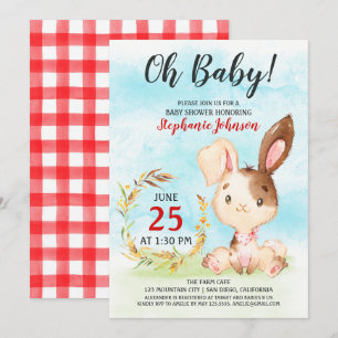 Baby shower d'aquarelle Bunny Invitation de ferme
