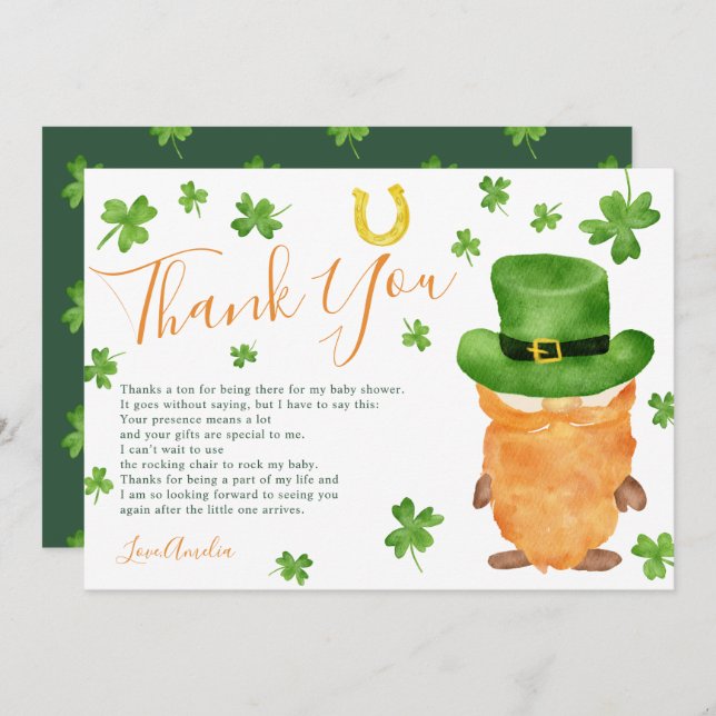 baby shower d'aquarelle Merci St Patrick (Devant / Derrière)