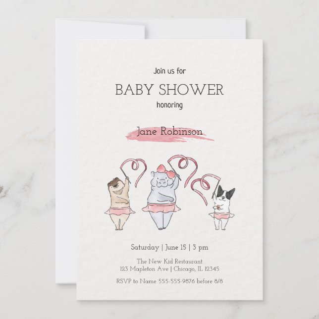 Baby shower d'aquarelle mignonne Invitation fille (Devant)