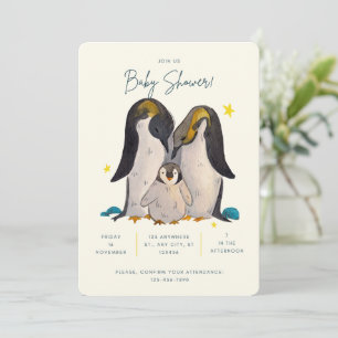 Baby shower d'aquarelle Pinguin Cute Invitation