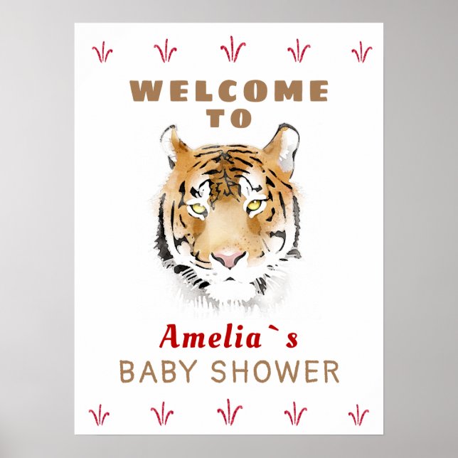 Baby shower d'aquarelle pour bébé tigre Affiche de (Devant)