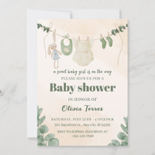 Baby shower d'aquarelle verte et crème Invitation