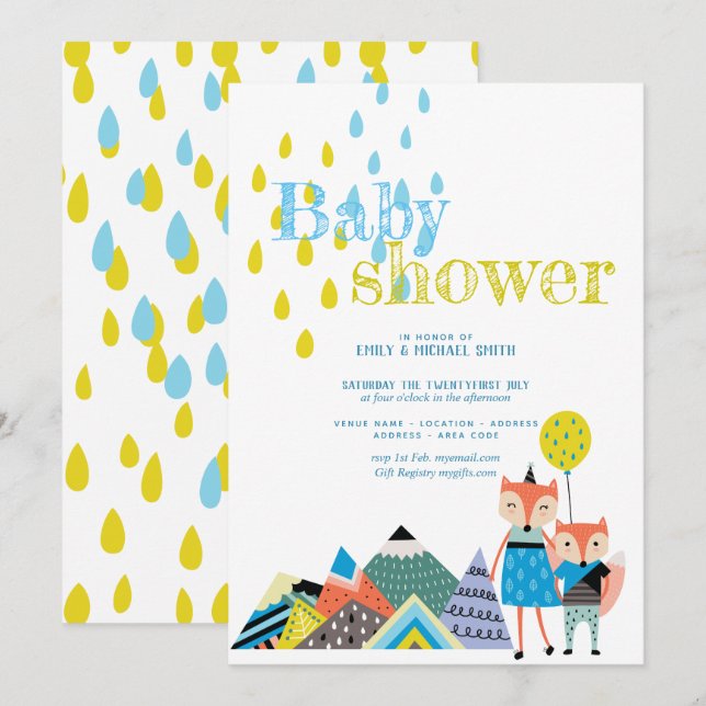 Baby shower d'art populaire scandinave Invitations (Devant / Derrière)
