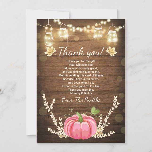 Baby shower d'automne citrouille Carte de remercie (Devant)