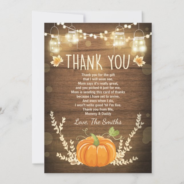 Baby shower d'automne citrouille carte de remercie (Devant)