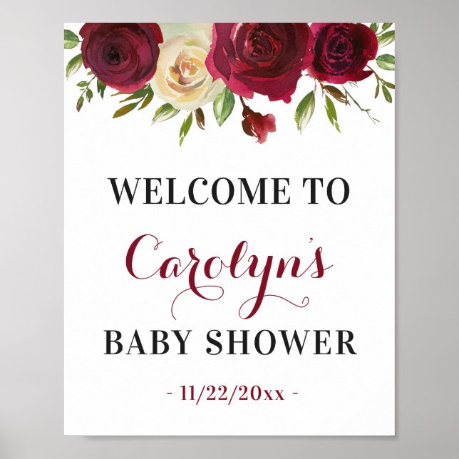 Baby shower d'automne Marsala Saupoudrer Affiche d (Devant)
